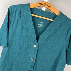 J. Jill Pure Jill Hemp & Cotton Button Front Top Womens L Teal Short Sleeve